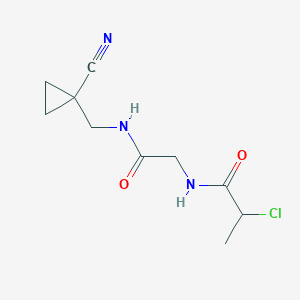 molecular formula C10H14ClN3O2 B2833341 2-Chloro-N-[2-[(1-cyanocyclopropyl)methylamino]-2-oxoethyl]propanamide CAS No. 2411289-75-1