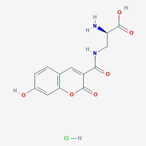 molecular formula C13H13ClN2O6 B2833355 3-[[(7-Hydroxy-2-oxo-2H-1-benzopyran-3-yl)carbonyl]amino]-D-alanine hydrocholoride CAS No. 2253733-10-5