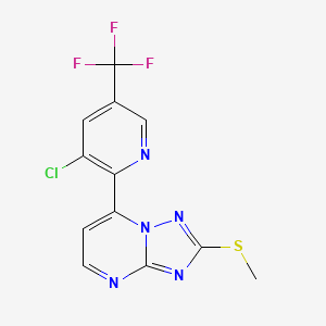 molecular formula C12H7ClF3N5S B2833358 3-Chloro-2-[2-(methylsulfanyl)-[1,2,4]triazolo[1,5-a]pyrimidin-7-yl]-5-(trifluoromethyl)pyridine CAS No. 1400872-30-1