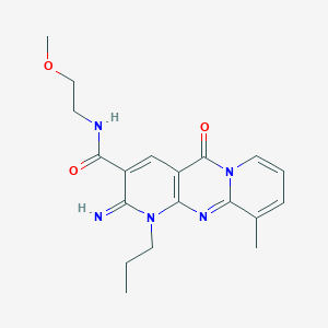 molecular formula C19H23N5O3 B2833390 2-imino-N-(2-methoxyethyl)-10-methyl-5-oxo-1-propyl-2,5-dihydro-1H-dipyrido[1,2-a:2',3'-d]pyrimidine-3-carboxamide CAS No. 371119-46-9