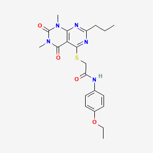 molecular formula C21H25N5O4S B2833392 2-((6,8-dimethyl-5,7-dioxo-2-propyl-5,6,7,8-tetrahydropyrimido[4,5-d]pyrimidin-4-yl)thio)-N-(4-ethoxyphenyl)acetamide CAS No. 852171-28-9