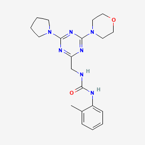 molecular formula C20H27N7O2 B2833406 1-((4-吗啉基-6-(吡咯啉-1-基)-1,3,5-嘧啶-2-基)甲基)-3-(邻甲苯基)脲 CAS No. 2034472-19-8