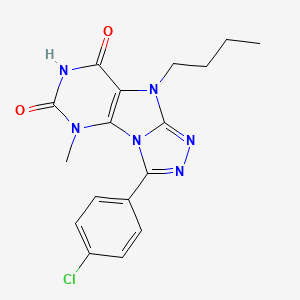 molecular formula C17H17ClN6O2 B2833408 5-丁基-8-(4-氯苯基)-1-甲基嘧啶并[8,9-c][1,2,4]三唑-2,4-二酮 CAS No. 921803-72-7