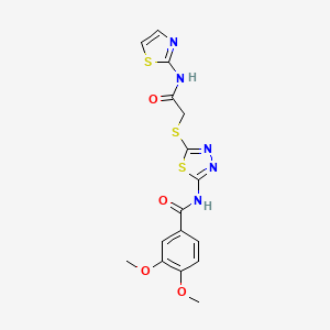 molecular formula C16H15N5O4S3 B2833436 3,4-二甲氧基-N-(5-((2-氧代-2-(噻唑-2-基氨基)乙基)硫代-1,3,4-噻二唑-2-基)苯甲酰胺 CAS No. 392299-80-8
