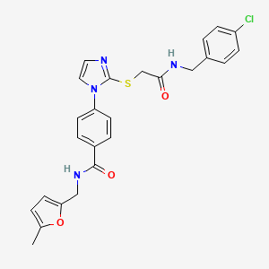 molecular formula C25H23ClN4O3S B2833472 4-(2-((2-((4-chlorobenzyl)amino)-2-oxoethyl)thio)-1H-imidazol-1-yl)-N-((5-methylfuran-2-yl)methyl)benzamide CAS No. 1226427-25-3