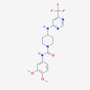 molecular formula C19H22F3N5O3 B2833474 N-(3,4-Dimethoxyphenyl)-4-[[6-(trifluoromethyl)pyrimidin-4-yl]amino]piperidine-1-carboxamide CAS No. 2415564-65-5