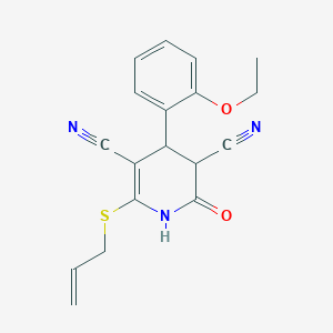 molecular formula C18H17N3O2S B2833484 6-(Allylthio)-4-(2-ethoxyphenyl)-2-oxo-1,2,3,4-tetrahydropyridine-3,5-dicarbonitrile CAS No. 375827-97-7