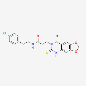 molecular formula C20H18ClN3O4S B2833492 N-[2-(4-chlorophenyl)ethyl]-3-{8-oxo-6-sulfanylidene-2H,5H,6H,7H,8H-[1,3]dioxolo[4,5-g]quinazolin-7-yl}propanamide CAS No. 688055-17-6