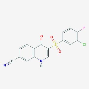 molecular formula C16H8ClFN2O3S B2833493 3-((3-Chloro-4-fluorophenyl)sulfonyl)-4-oxo-1,4-dihydroquinoline-7-carbonitrile CAS No. 1019152-89-6