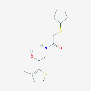 molecular formula C14H21NO2S2 B2833496 2-(环戊硫基)-N-(2-羟基-2-(3-甲硫苯-2-基)乙基)乙酰胺 CAS No. 1448135-33-8