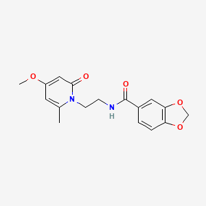 molecular formula C17H18N2O5 B2833505 N-(2-(4-methoxy-6-methyl-2-oxopyridin-1(2H)-yl)ethyl)benzo[d][1,3]dioxole-5-carboxamide CAS No. 2034454-91-4