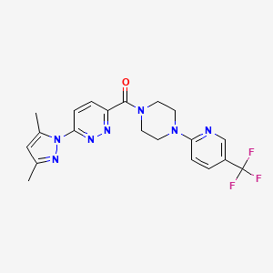 molecular formula C20H20F3N7O B2833516 (6-(3,5-二甲基-1H-吡唑-1-基)吡啶并[3,2-d]嘧啶-3-基)(4-(5-(三氟甲基)吡啶-2-基)哌嗪-1-基)甲酮 CAS No. 1351610-76-8