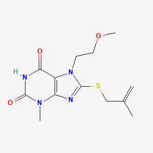 molecular formula C13H18N4O3S B2833521 7-(2-甲氧基乙基)-3-甲基-8-((2-甲基丙烯基)硫基)-1H-嘌呤-2,6(3H,7H)-二酮 CAS No. 333769-02-1