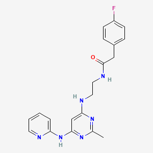molecular formula C20H21FN6O B2833528 2-(4-fluorophenyl)-N-(2-((2-methyl-6-(pyridin-2-ylamino)pyrimidin-4-yl)amino)ethyl)acetamide CAS No. 1396874-39-7