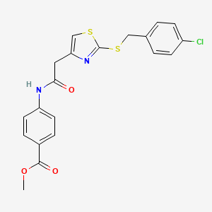 molecular formula C20H17ClN2O3S2 B2833554 Methyl 4-(2-(2-((4-chlorobenzyl)thio)thiazol-4-yl)acetamido)benzoate CAS No. 953955-05-0