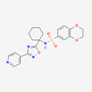 molecular formula C21H22N4O5S B2833569 N-(1-(3-(吡啶-4-基)-1,2,4-噁二唑-5-基)环己基)-2,3-二氢苯并[b][1,4]二氧杂环己烷-6-磺酰胺 CAS No. 1396674-52-4