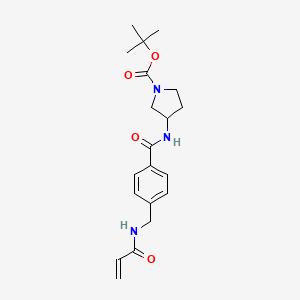 molecular formula C20H27N3O4 B2833573 Tert-butyl 3-[[4-[(prop-2-enoylamino)methyl]benzoyl]amino]pyrrolidine-1-carboxylate CAS No. 2361778-36-9