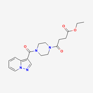 molecular formula C18H22N4O4 B2833583 Ethyl 4-oxo-4-(4-(pyrazolo[1,5-a]pyridine-3-carbonyl)piperazin-1-yl)butanoate CAS No. 1396851-32-3
