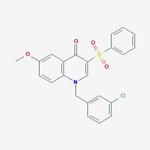 molecular formula C23H18ClNO4S B2833595 1-(3-chlorobenzyl)-6-methoxy-3-(phenylsulfonyl)quinolin-4(1H)-one CAS No. 866725-92-0