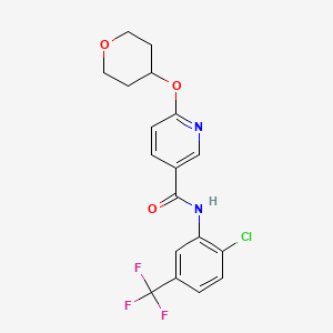molecular formula C18H16ClF3N2O3 B2833601 N-(2-chloro-5-(trifluoromethyl)phenyl)-6-((tetrahydro-2H-pyran-4-yl)oxy)nicotinamide CAS No. 2034362-27-9