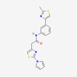 molecular formula C19H16N4OS2 B2833605 2-(2-(1H-pyrrol-1-yl)thiazol-4-yl)-N-(3-(2-methylthiazol-4-yl)phenyl)acetamide CAS No. 1172526-30-5
