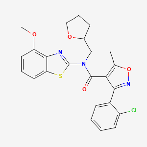 molecular formula C24H22ClN3O4S B2833609 3-(2-chlorophenyl)-N-(4-methoxybenzo[d]thiazol-2-yl)-5-methyl-N-((tetrahydrofuran-2-yl)methyl)isoxazole-4-carboxamide CAS No. 1170880-73-5