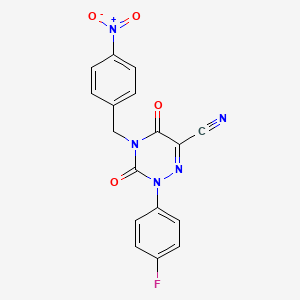molecular formula C17H10FN5O4 B2833621 2-(4-Fluorophenyl)-4-(4-nitrobenzyl)-3,5-dioxo-2,3,4,5-tetrahydro-1,2,4-triazine-6-carbonitrile CAS No. 478048-46-3