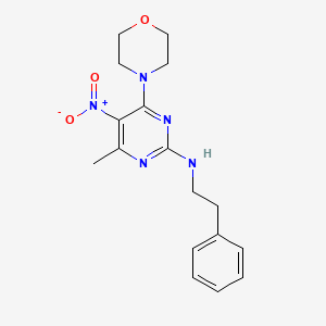 molecular formula C17H21N5O3 B2833648 4-methyl-6-morpholino-5-nitro-N-phenethylpyrimidin-2-amine CAS No. 1203001-73-3