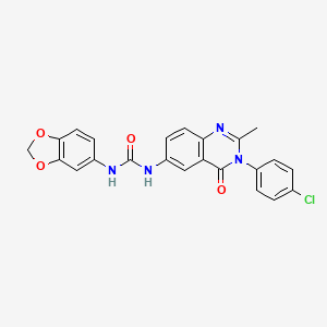 molecular formula C23H17ClN4O4 B2833653 1-(Benzo[d][1,3]dioxol-5-yl)-3-(3-(4-chlorophenyl)-2-methyl-4-oxo-3,4-dihydroquinazolin-6-yl)urea CAS No. 1172477-99-4