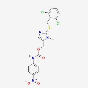 molecular formula C19H16Cl2N4O4S B2833662 {2-[(2,6-dichlorobenzyl)sulfanyl]-1-methyl-1H-imidazol-5-yl}methyl N-(4-nitrophenyl)carbamate CAS No. 338422-46-1