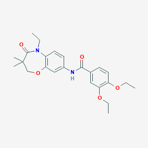 molecular formula C24H30N2O5 B2833678 3,4-diethoxy-N-(5-ethyl-3,3-dimethyl-4-oxo-2,3,4,5-tetrahydrobenzo[b][1,4]oxazepin-8-yl)benzamide CAS No. 921868-60-2