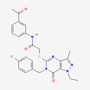 molecular formula C25H24FN5O3S B2833680 N-(3-acetylphenyl)-2-((1-ethyl-6-(4-fluorobenzyl)-3-methyl-7-oxo-6,7-dihydro-1H-pyrazolo[4,3-d]pyrimidin-5-yl)thio)acetamide CAS No. 1357784-13-4