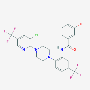 molecular formula C25H21ClF6N4O2 B2833683 N-[2-{4-[3-chloro-5-(trifluoromethyl)-2-pyridinyl]piperazino}-5-(trifluoromethyl)phenyl]-3-methoxybenzenecarboxamide CAS No. 478262-09-8