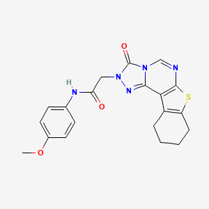 N-(4-methoxyphenyl)-2-{5-oxo-10-thia-3,4,6,8-tetraazatetracyclo[7.7.0.0^{2,6}.0^{11,16}]hexadeca-1(9),2,7,11(16)-tetraen-4-yl}acetamide