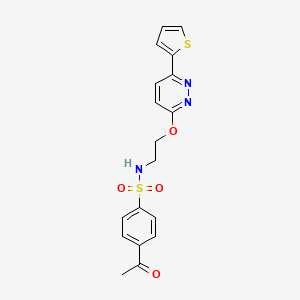 molecular formula C18H17N3O4S2 B2833693 4-乙酰基-N-(2-((6-(噻吩-2-基)吡啶并[3,4-d]嘧啶-3-基)氧基)乙基)苯甲磺酰胺 CAS No. 920362-53-4