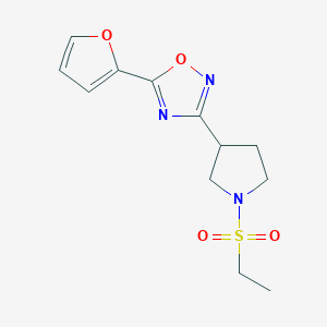 molecular formula C12H15N3O4S B2833710 3-(1-(乙基磺酰)吡咯啉-3-基)-5-(呋喃-2-基)-1,2,4-噁二唑 CAS No. 2034600-76-3