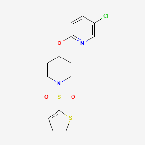 molecular formula C14H15ClN2O3S2 B2833713 5-Chloro-2-((1-(thiophen-2-ylsulfonyl)piperidin-4-yl)oxy)pyridine CAS No. 1448044-27-6