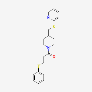 molecular formula C20H24N2OS2 B2833727 3-(Phenylthio)-1-(4-((pyridin-2-ylthio)methyl)piperidin-1-yl)propan-1-one CAS No. 1421522-55-5