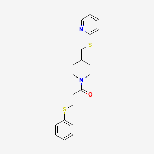 molecular formula C20H24N2OS2 B2833727 3-(苯基硫)-1-(4-((吡啶-2-基硫基)甲基哌嗪-1-基)丙酮 CAS No. 1421522-55-5