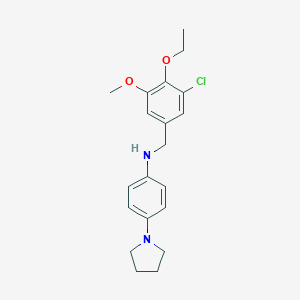 molecular formula C20H25ClN2O2 B283373 (3-Chloro-4-ethoxy-5-methoxybenzyl)[4-(1-pyrrolidinyl)phenyl]amine 