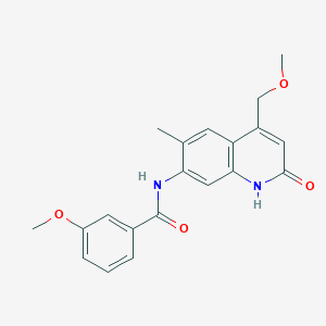 molecular formula C20H20N2O4 B2833766 3-methoxy-N-[4-(methoxymethyl)-6-methyl-2-oxo-1,2-dihydro-7-quinolinyl]benzenecarboxamide CAS No. 866050-76-2