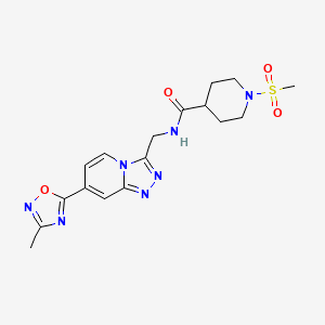 molecular formula C17H21N7O4S B2833776 N-((7-(3-methyl-1,2,4-oxadiazol-5-yl)-[1,2,4]triazolo[4,3-a]pyridin-3-yl)methyl)-1-(methylsulfonyl)piperidine-4-carboxamide CAS No. 2034530-58-8