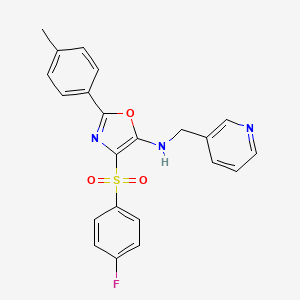 molecular formula C22H18FN3O3S B2833796 4-((4-fluorophenyl)sulfonyl)-N-(pyridin-3-ylmethyl)-2-(p-tolyl)oxazol-5-amine CAS No. 862758-64-3