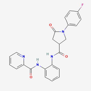 molecular formula C23H19FN4O3 B2833797 N-(2-(1-(4-fluorophenyl)-5-oxopyrrolidine-3-carboxamido)phenyl)picolinamide CAS No. 1206999-26-9