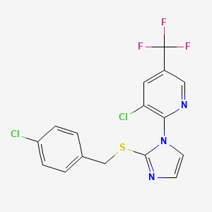 molecular formula C16H10Cl2F3N3S B2833802 3-chloro-2-{2-[(4-chlorobenzyl)sulfanyl]-1H-imidazol-1-yl}-5-(trifluoromethyl)pyridine CAS No. 338956-50-6