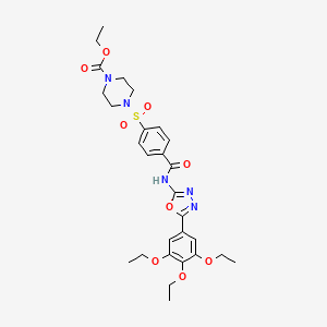 molecular formula C28H35N5O9S B2833812 4-((4-((5-(3,4,5-三乙氧基苯基)-1,3,4-噁二唑-2-基)氨基甲酰)苯基磺酰)哌嗪-1-基)乙酸乙酯 CAS No. 533871-74-8