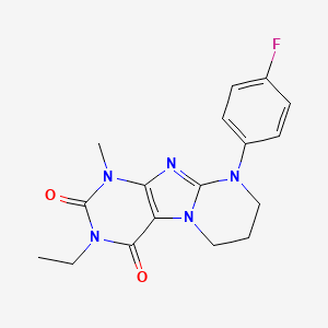 molecular formula C17H18FN5O2 B2833813 3-ethyl-9-(4-fluorophenyl)-1-methyl-7,8-dihydro-6H-purino[7,8-a]pyrimidine-2,4-dione CAS No. 893952-63-1