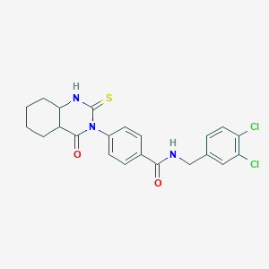 molecular formula C22H15Cl2N3O2S B2833822 N-[(3,4-dichlorophenyl)methyl]-4-(4-oxo-2-sulfanylidene-1,2,3,4-tetrahydroquinazolin-3-yl)benzamide CAS No. 422529-76-8