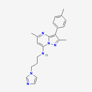 molecular formula C21H24N6 B2833857 N-(3-imidazol-1-ylpropyl)-2,5-dimethyl-3-(4-methylphenyl)pyrazolo[1,5-a]pyrimidin-7-amine CAS No. 900293-01-8