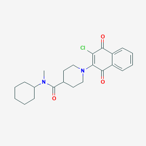 molecular formula C23H27ClN2O3 B2833882 1-(3-chloro-1,4-dioxo-1,4-dihydro-2-naphthalenyl)-N-cyclohexyl-N-methyl-4-piperidinecarboxamide CAS No. 439108-67-5